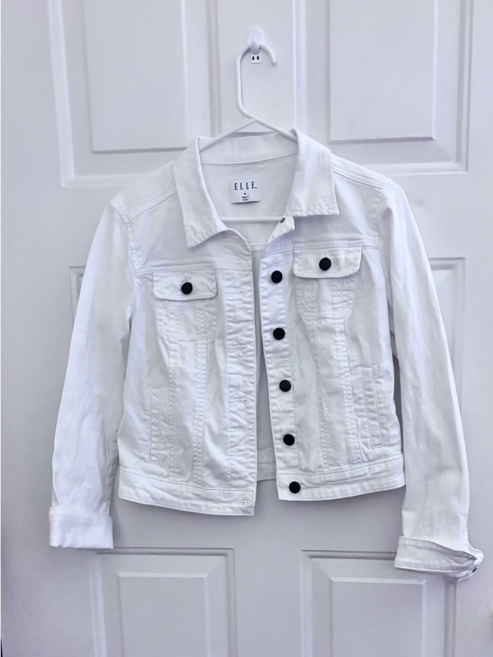 Elle White Denim Jacket with Black Buttons